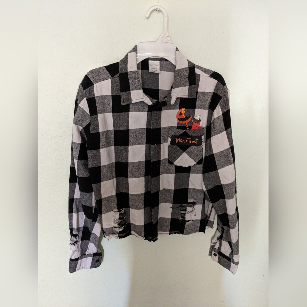 Festive youth Halloween button up flannel